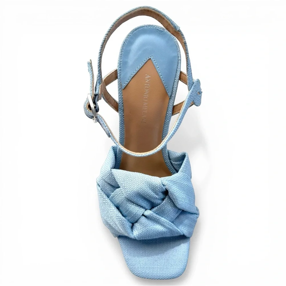 Antonio Melani Blue Linen Platform Heels Braided Sandals Size 9 New